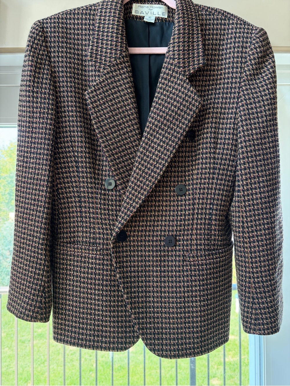 Vintage Ladies Rena Rowan Saville Double Breasted Tweed Blazer Size 10